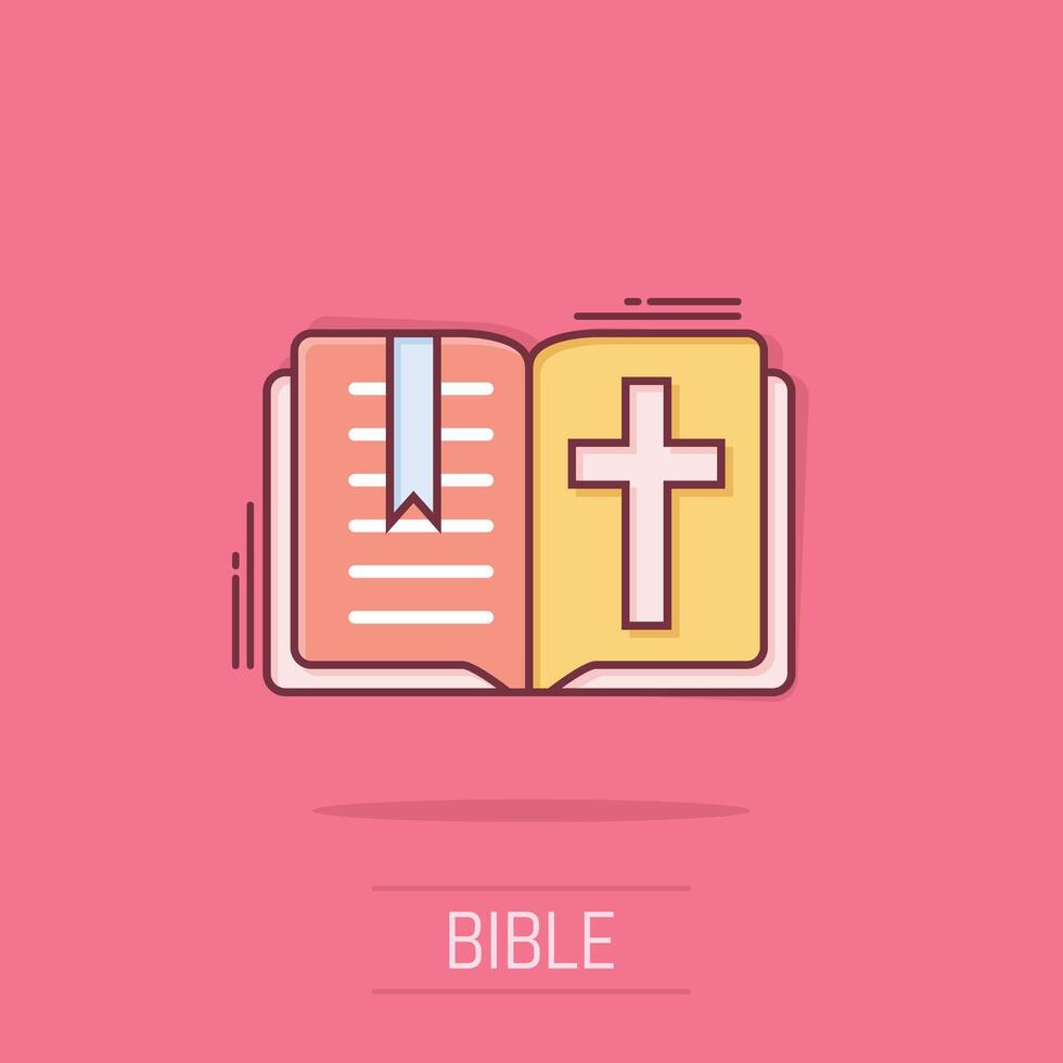 Bijbel boek icoon in grappig stijl. kerk geloof tekenfilm vector illustratie Aan wit geïsoleerd achtergrond. geestelijkheid plons effect bedrijf concept.
