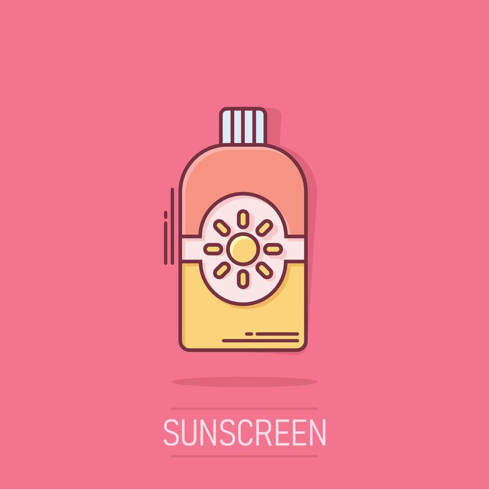 zon bescherming icoon in grappig stijl. sunblock room tekenfilm vector illustratie Aan wit geïsoleerd achtergrond. spf zorg plons effect bedrijf concept.