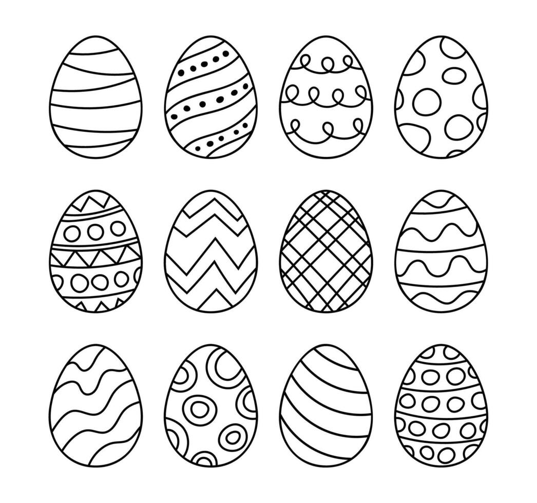 Pasen eieren reeks tekening stijl. gelukkig Pasen hand- getrokken geïsoleerd Aan wit achtergrond. voorjaar vakantie decoratief elementen. vector
