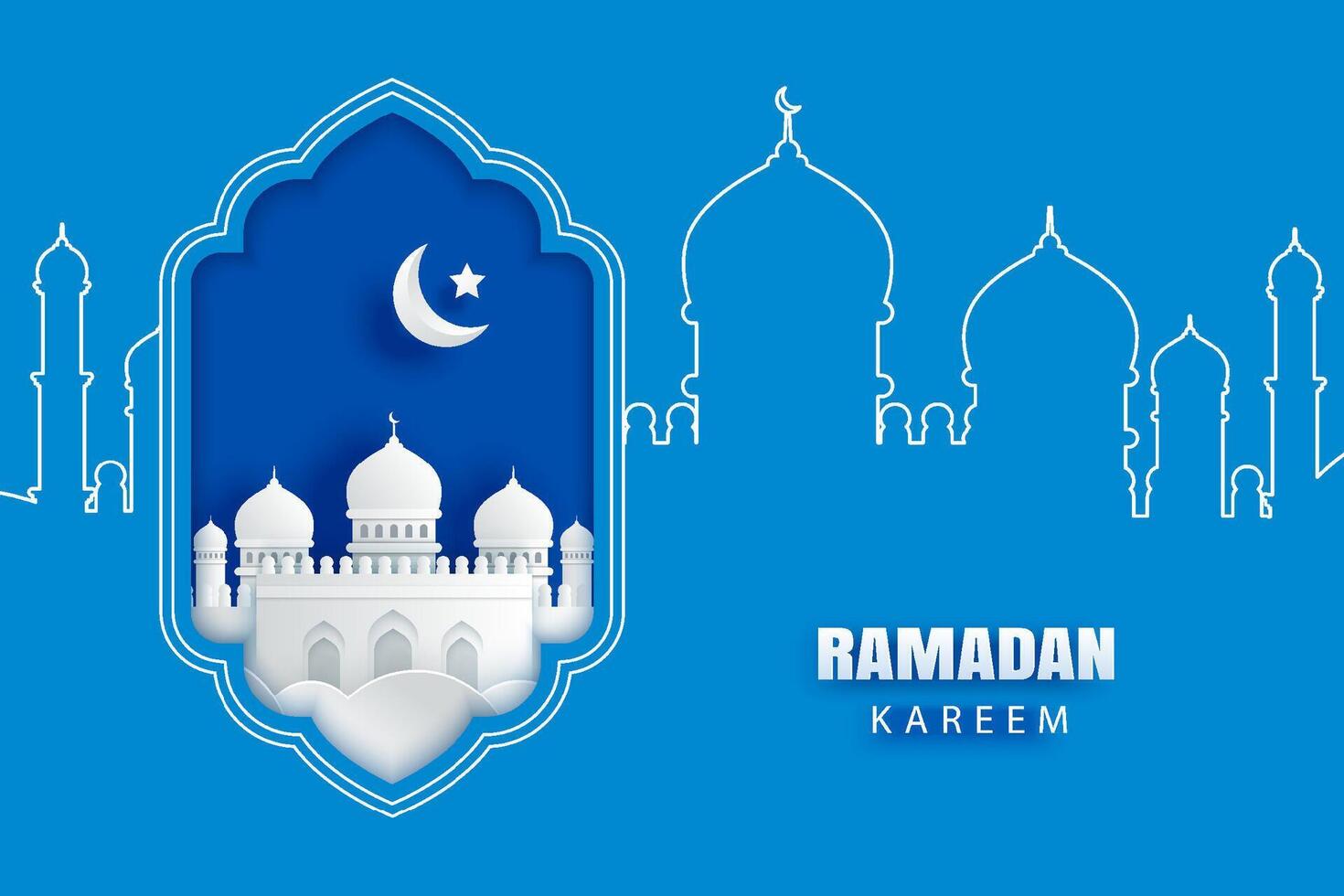 Ramadan kareem groet kaart achtergrond. eid mubarak papier kunst banier illustratie ontwerp. vector