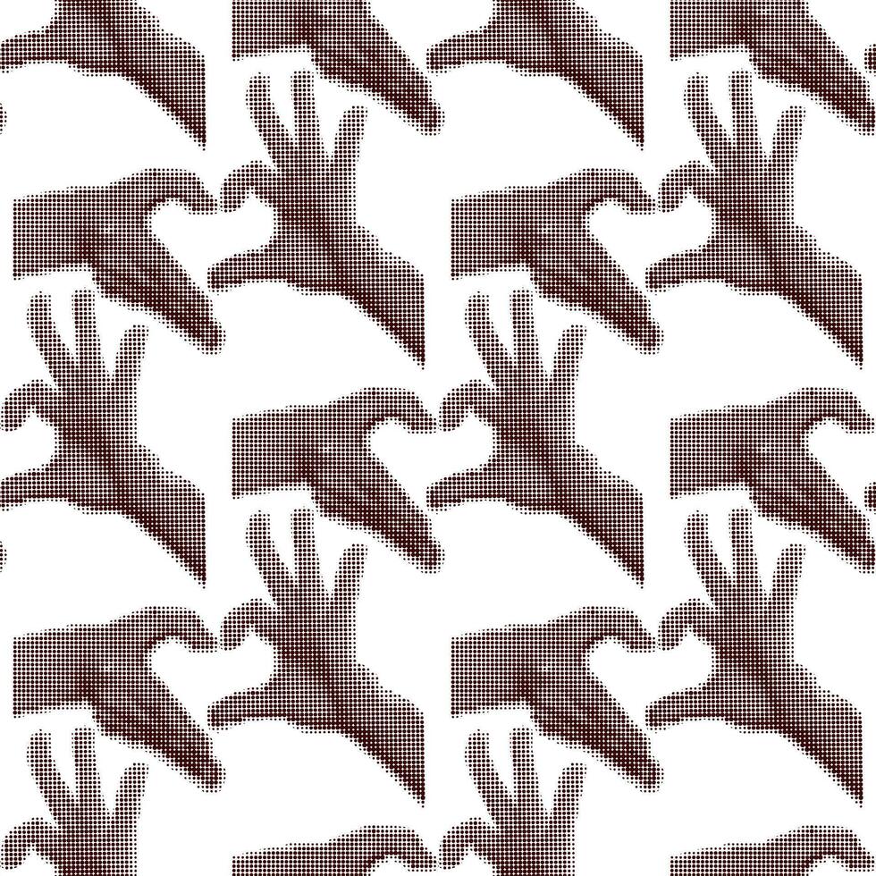 patroon van verschillend handen gevouwen in de het formulier van een polka punt hart in de stijl van grunge knal kunst voor Valentijnsdag dag. hand- ornament met een polka punt hart voor verpakking een geliefde een met een verklaring vector