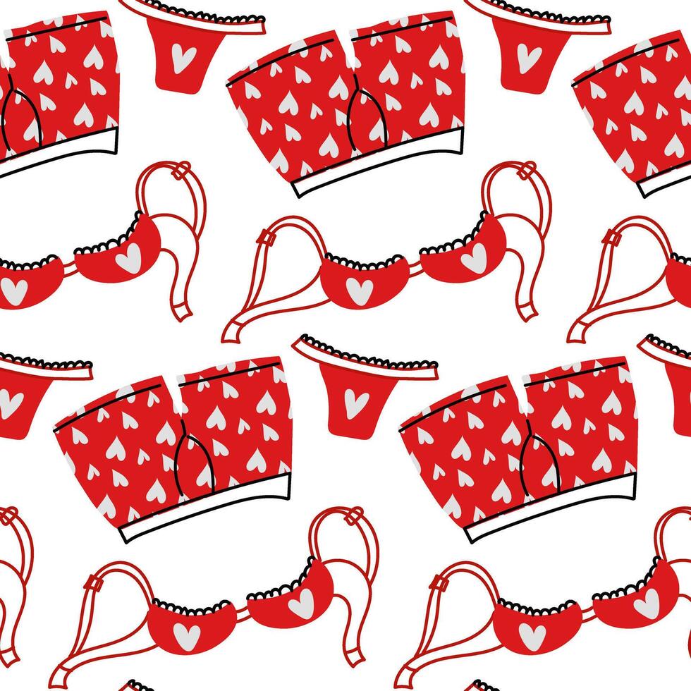 patroon van vrouwen en Mannen ondergoed tekening voor Valentijnsdag dag. een reeks van ondergoed. een modern kleurrijk verzameling van hand geschilderd ondergoed. de concept van sensualiteit van romantiek. rood Aan wit vector
