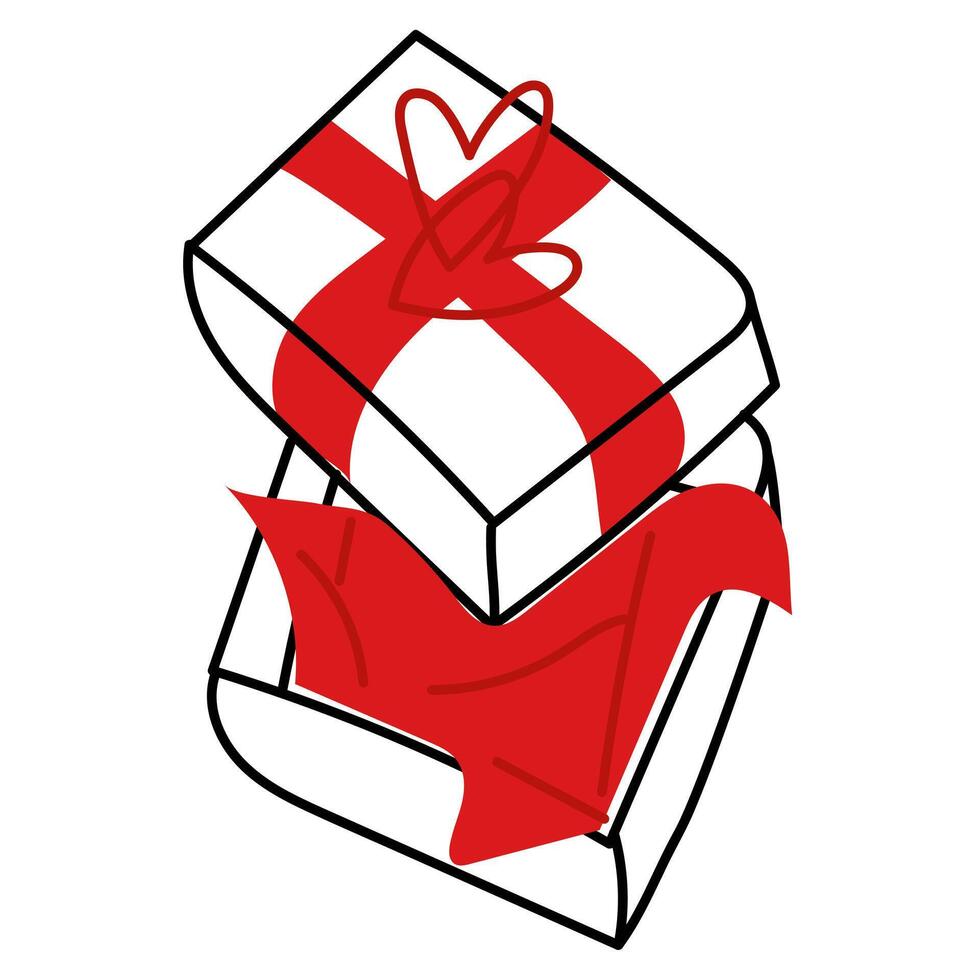 een Open tekening geschenk doos in rood kleuren. illustratie van een geschenk doos. een Open geschenk. verrassing. tekening doodles door hand. een leuk, grappig tekening. vector illustratie voor Valentijnsdag dag