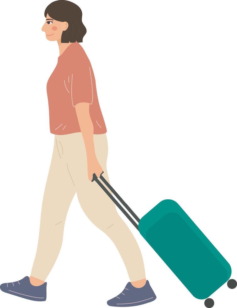 bedrijf vrouw reiziger met koffer toerist reizen karakter illustratie grafisch tekenfilm kunst vector