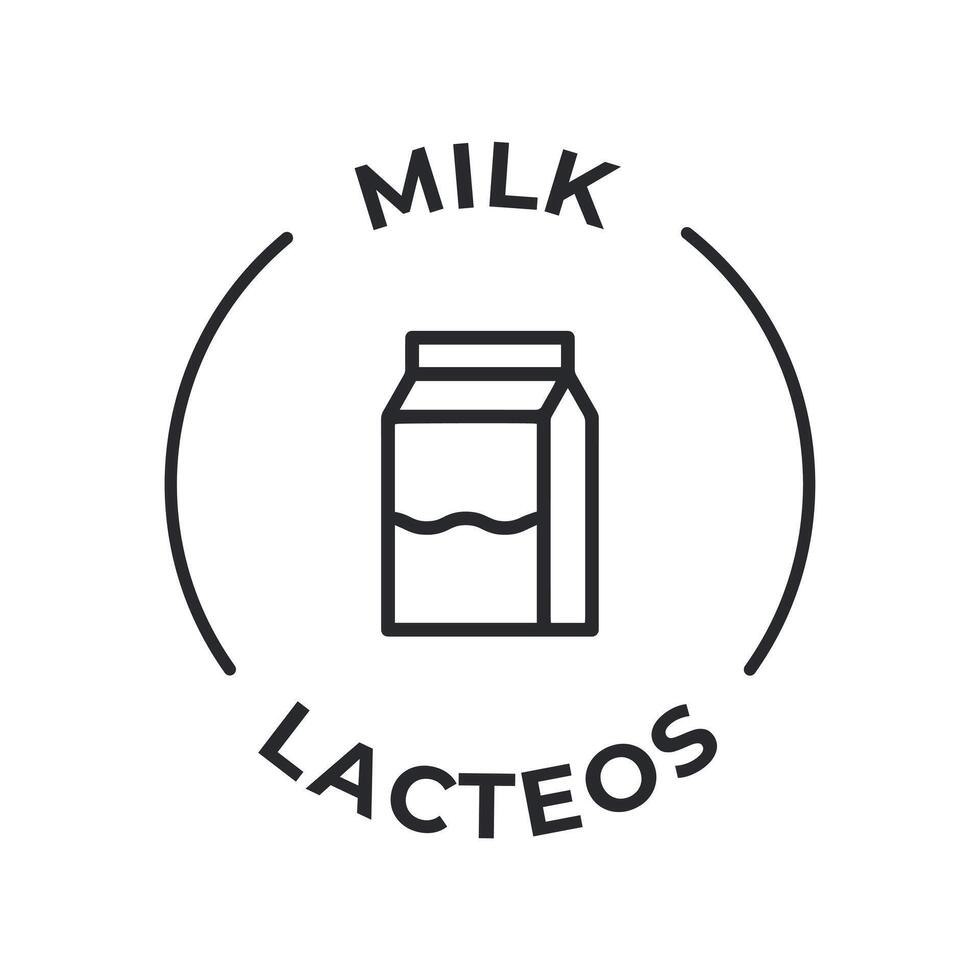 gemakkelijk geïsoleerd vector logo insigne ingrediënt waarschuwing label. allergenen pictogrammen. voedsel onverdraagzaamheid melk. geschreven in Spaans en Engels