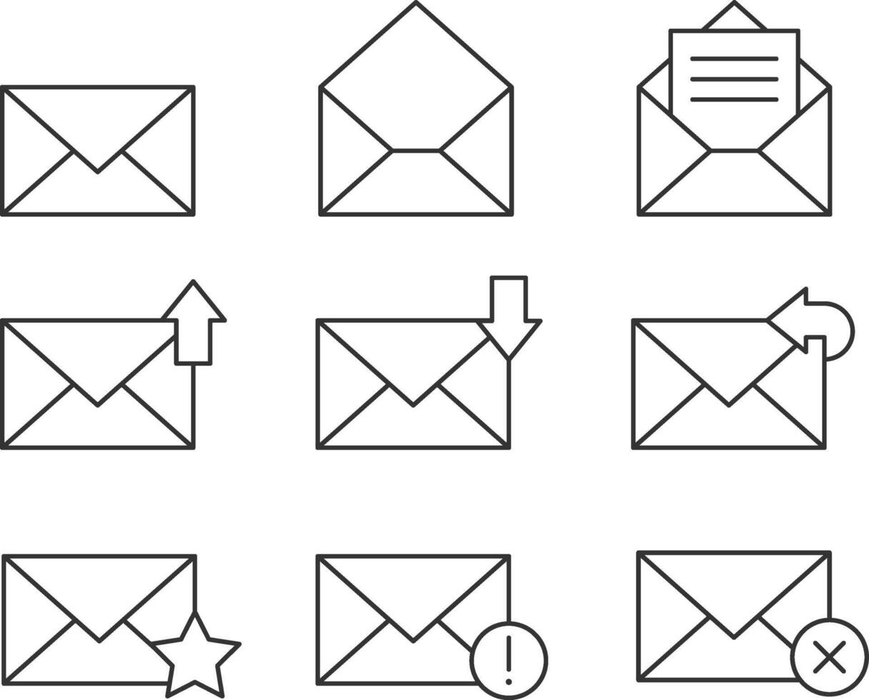 reeks omhullen pictogrammen brief. envelop icoon vector sjabloon. mail symbool element. mailing teken voor web of afdrukken ontwerp.