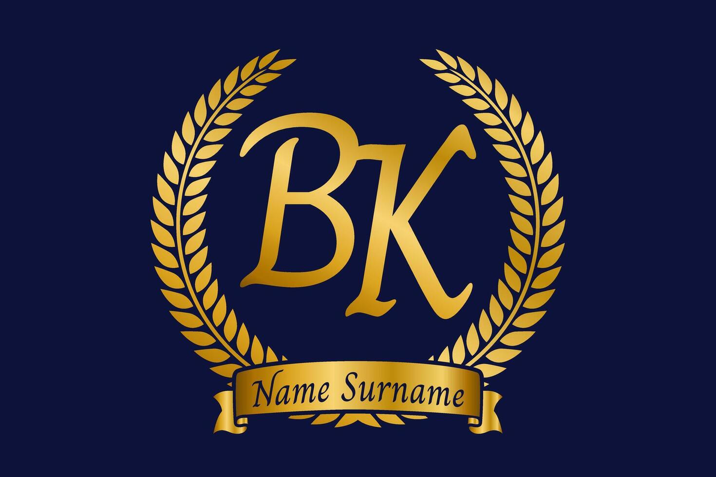 eerste brief b en k, bk monogram logo ontwerp met laurier lauwerkrans. luxe gouden schoonschrift lettertype. vector