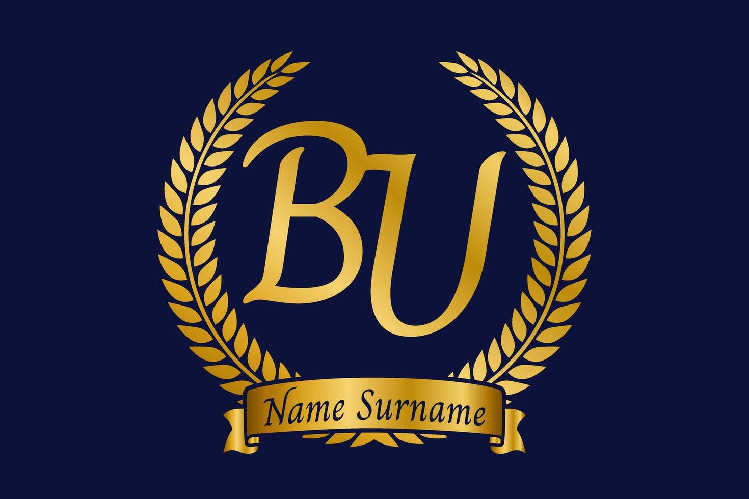 eerste brief b en jij, bu monogram logo ontwerp met laurier lauwerkrans. luxe gouden schoonschrift lettertype. vector