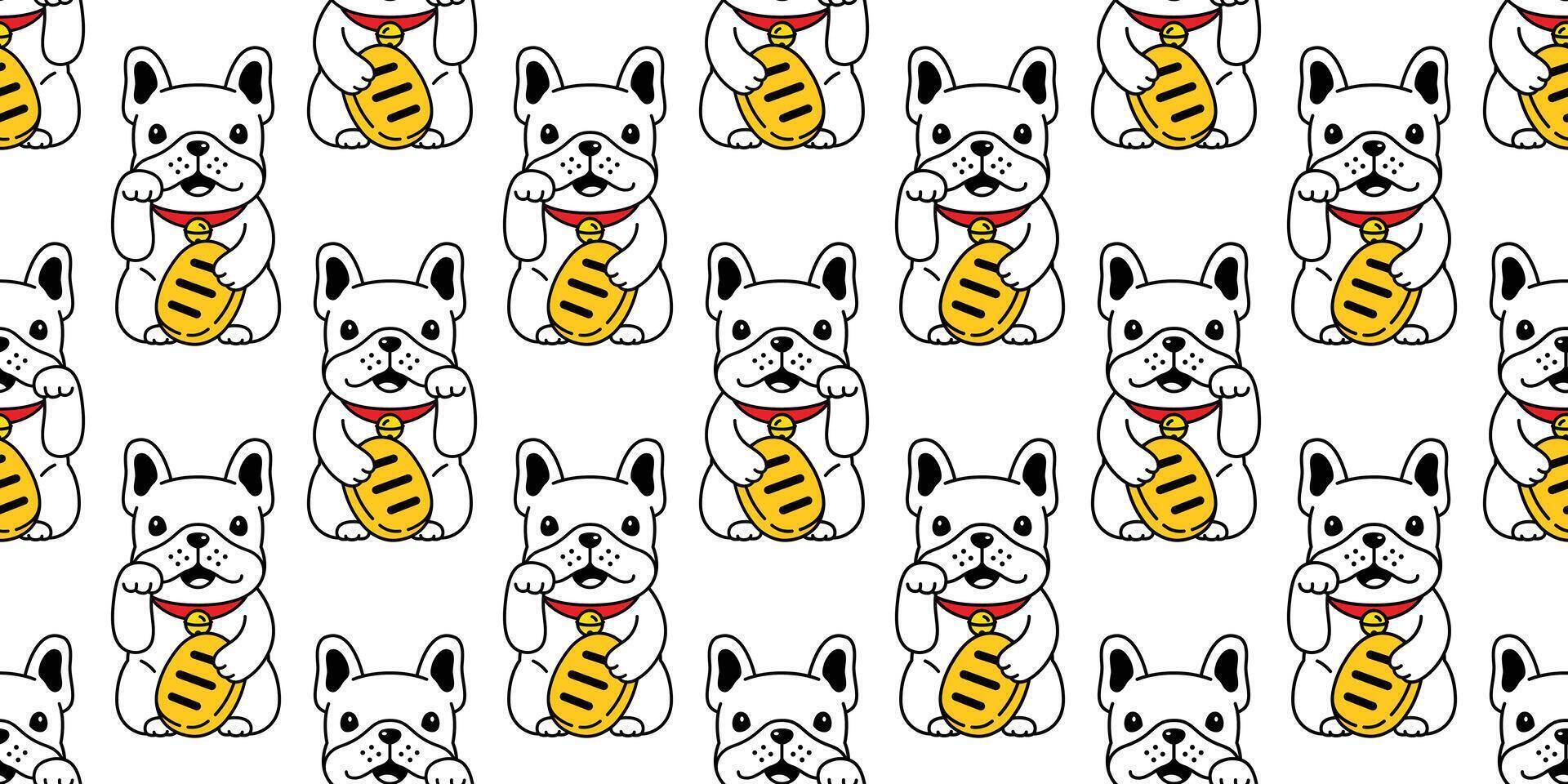 hond naadloos patroon Frans bulldog Lucky kat Japan maneki neko vector sjaal geïsoleerd herhaling behang tegel achtergrond tekenfilm puppy huisdier illustratie tekening ontwerp