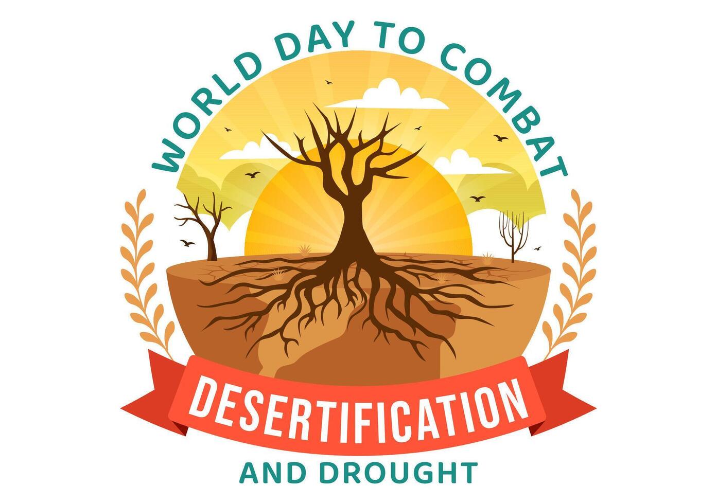 wereld dag naar gevecht woestijnvorming en droogte vector illustratie met draaien de woestijn in vruchtbaar land- en weilanden in natuur vlak achtergrond