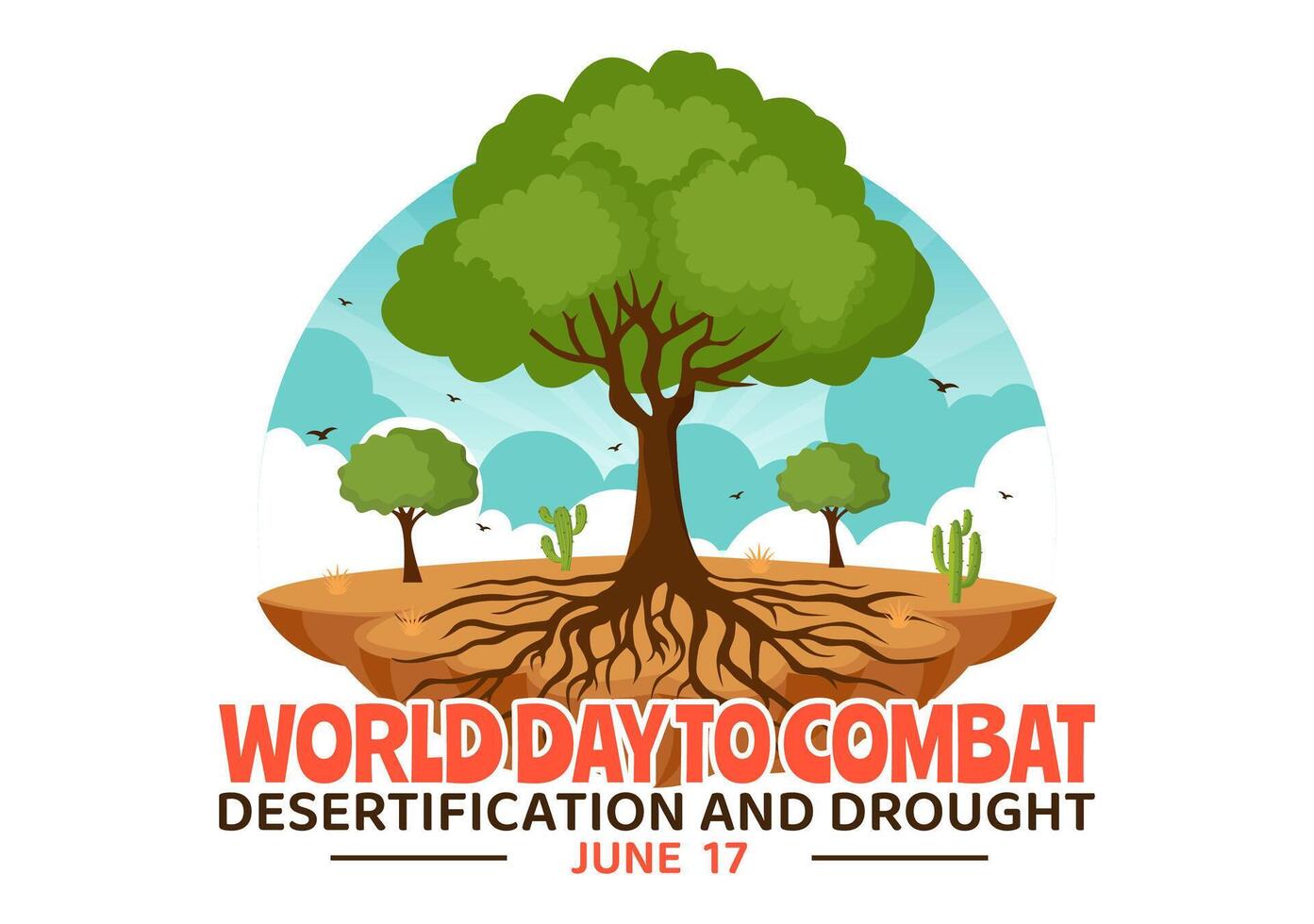 wereld dag naar gevecht woestijnvorming en droogte vector illustratie met draaien de woestijn in vruchtbaar land- en weilanden in natuur vlak achtergrond
