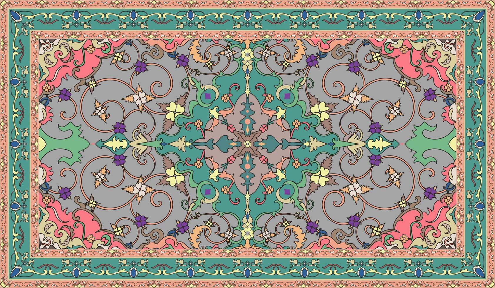 kleurrijk sier- vector ontwerp voor tapijt, tapis, yoga mat. meetkundig etnisch clip art. Arabisch sier- tapijt met decoratief elementen.perzisch tapijt,
