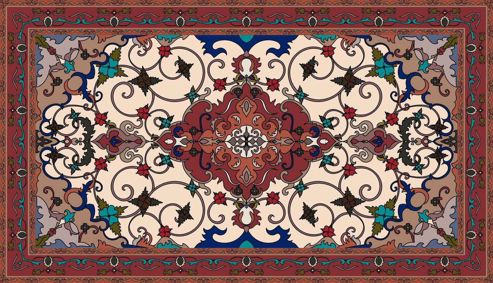 kleurrijk sier- vector ontwerp voor tapijt, tapis, yoga mat. meetkundig etnisch clip art. Arabisch sier- tapijt met decoratief elementen.perzisch tapijt,