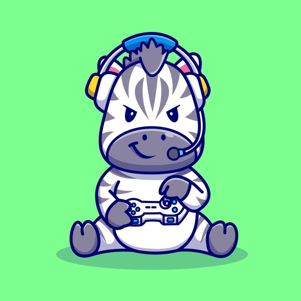 schattig zebra spelen spel met koptelefoon tekenfilm vector icoon illustratie. dier technologie icoon concept geïsoleerd premie vector. vlak tekenfilm stijl