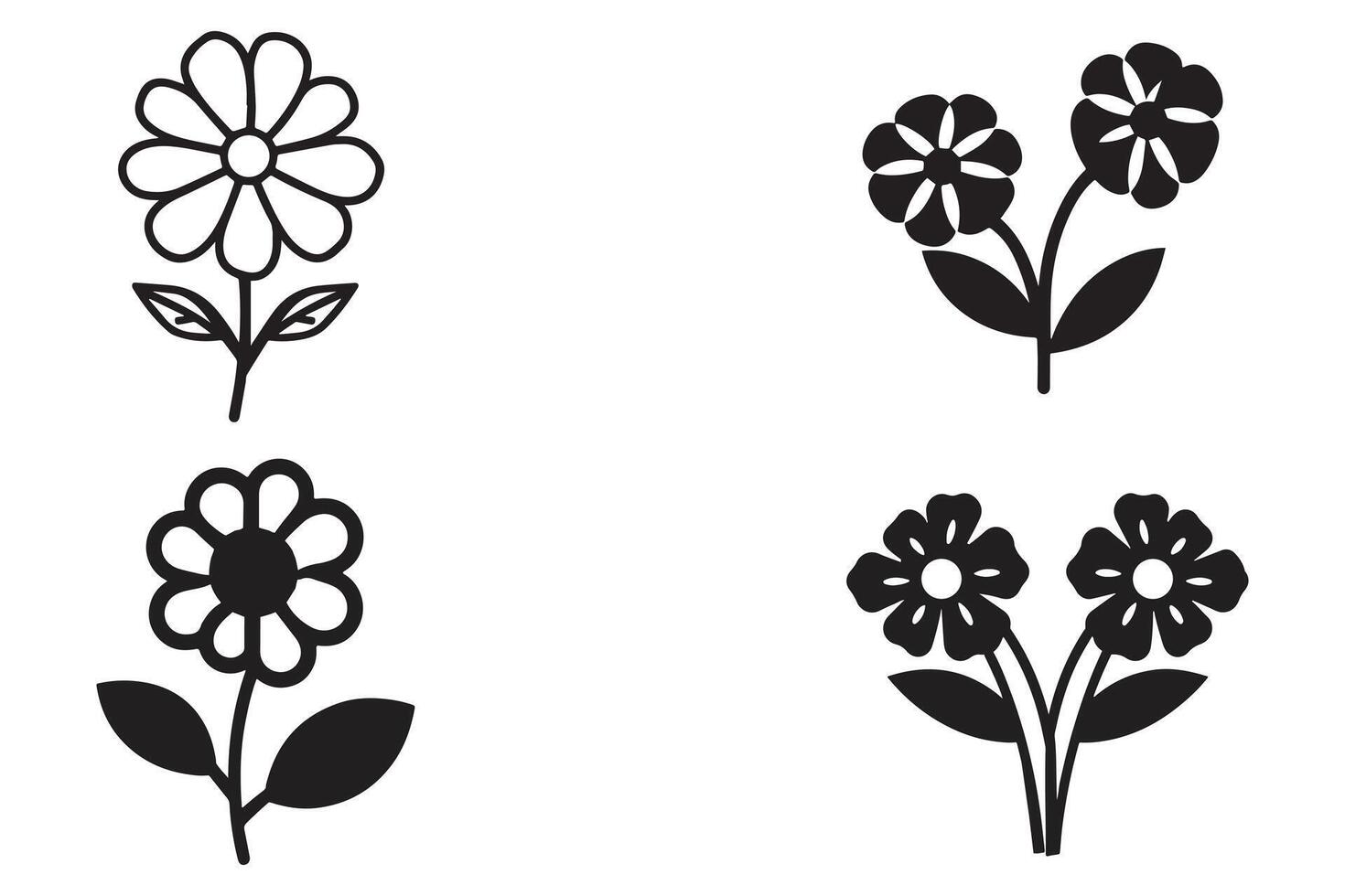 bloem zwart silhouet pictogrammen vector reeks