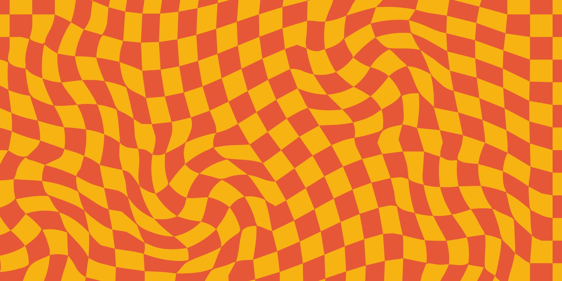 groovy schaakbord golven patronen. gedraaid en vervormd vector texturen brengen een modieus retro psychedelisch stijl. perfect voor y2k esthetisch in sinaasappels kleur paletten