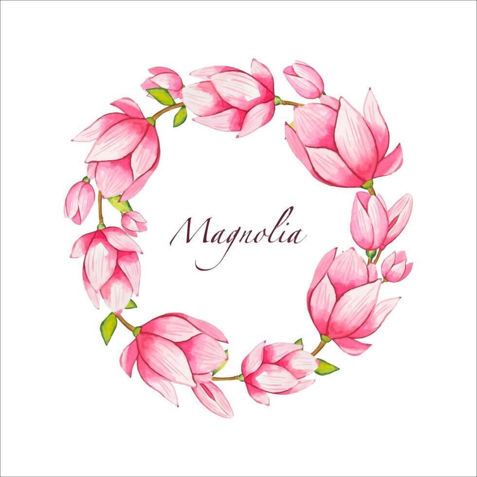 hand- trek kader met magnolia bloemen, aquarel vector