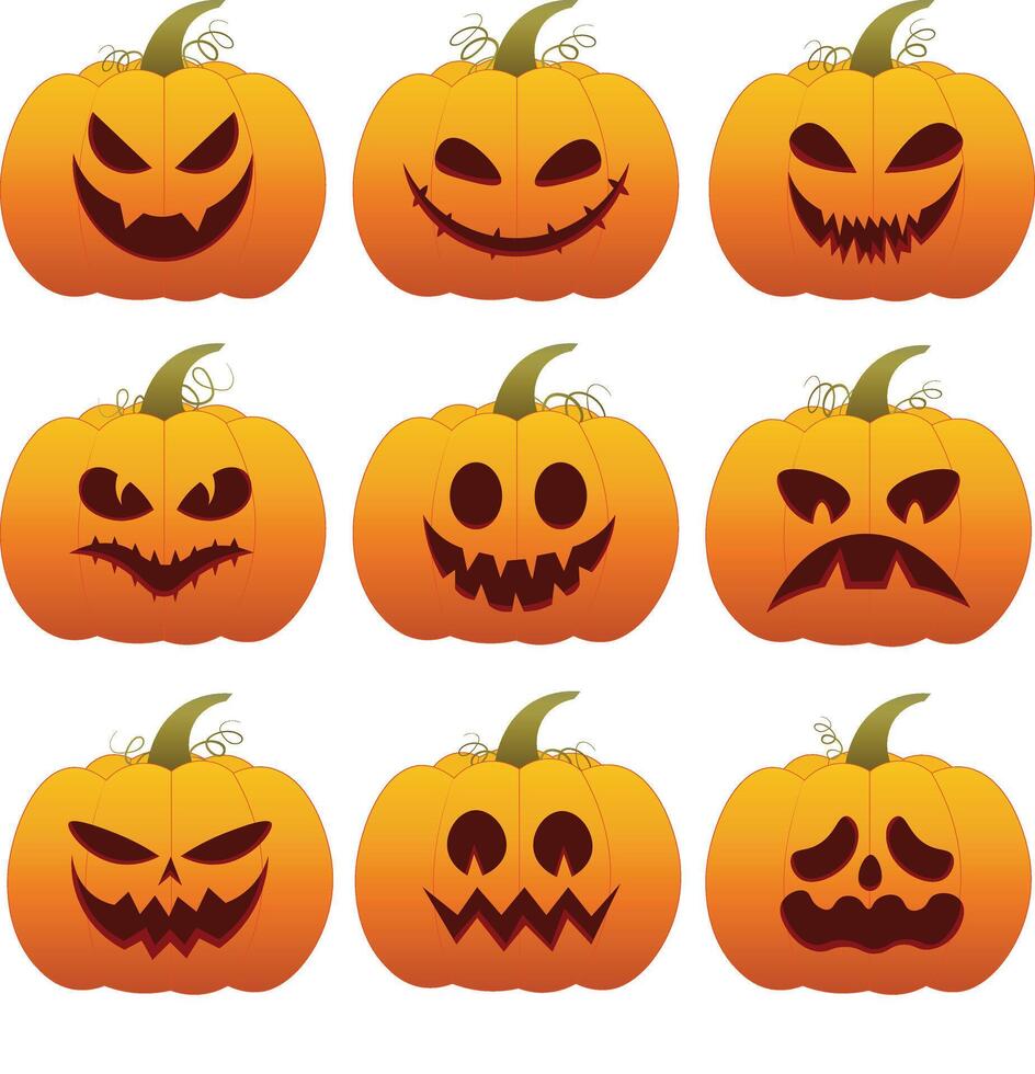 9 halloween pompoenen vector