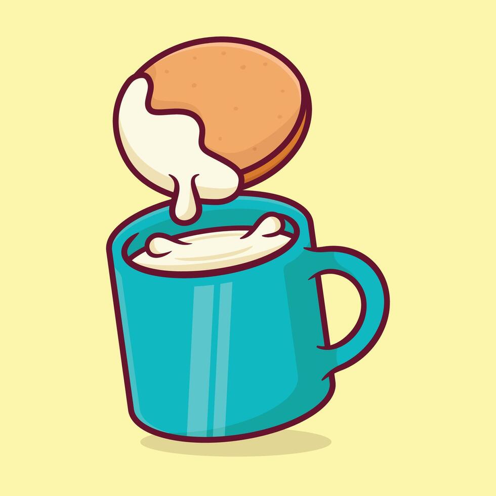 vrij vector tekenfilm een glas melk met taart kunst ontwerp, vector illustratie