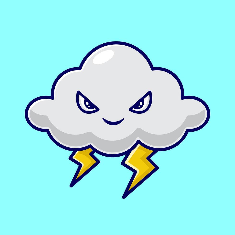 vrij vector tekenfilm wolk met donder kunst ontwerp, vector icoon mascotte logo