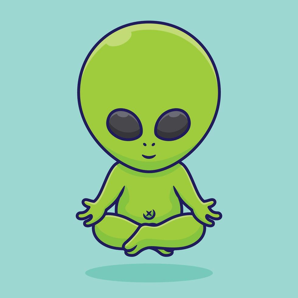 vrij vector tekenfilm buitenaards wezen meditatie yoga kunst ontwerp