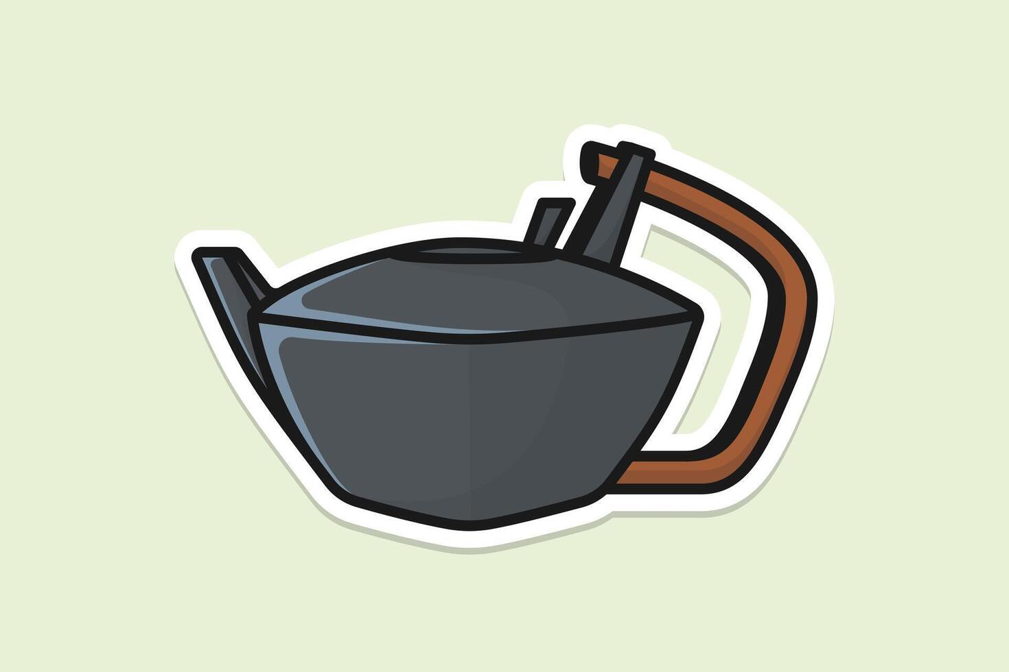 mooi grijs thee waterkoker sticker ontwerp vector illustratie. keuken interieur voorwerp icoon concept. ochtend- thee theepot met Gesloten deksel sticker ontwerp met schaduw.