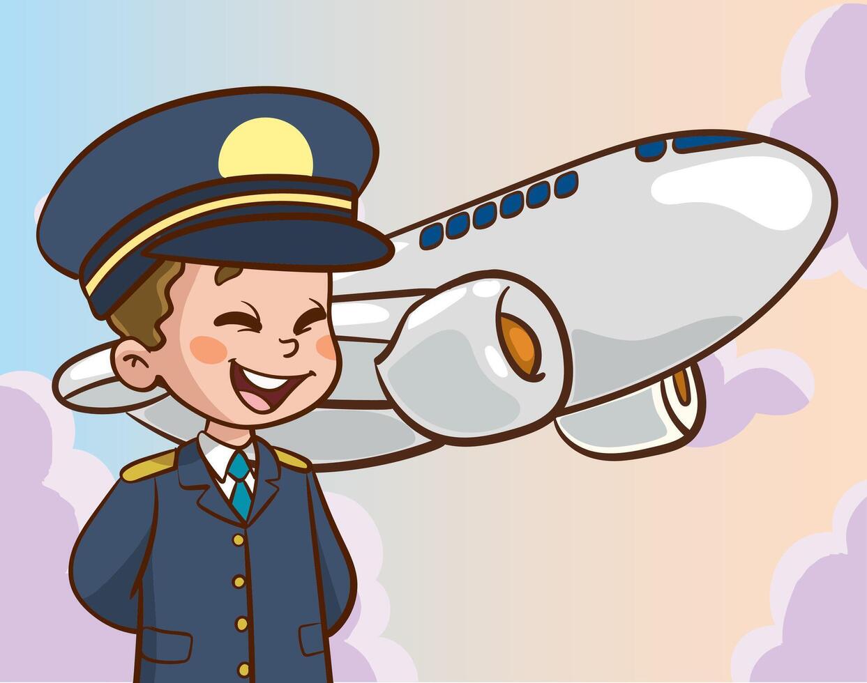 vector illustratie van een weinig kind vervelend een piloot uniform