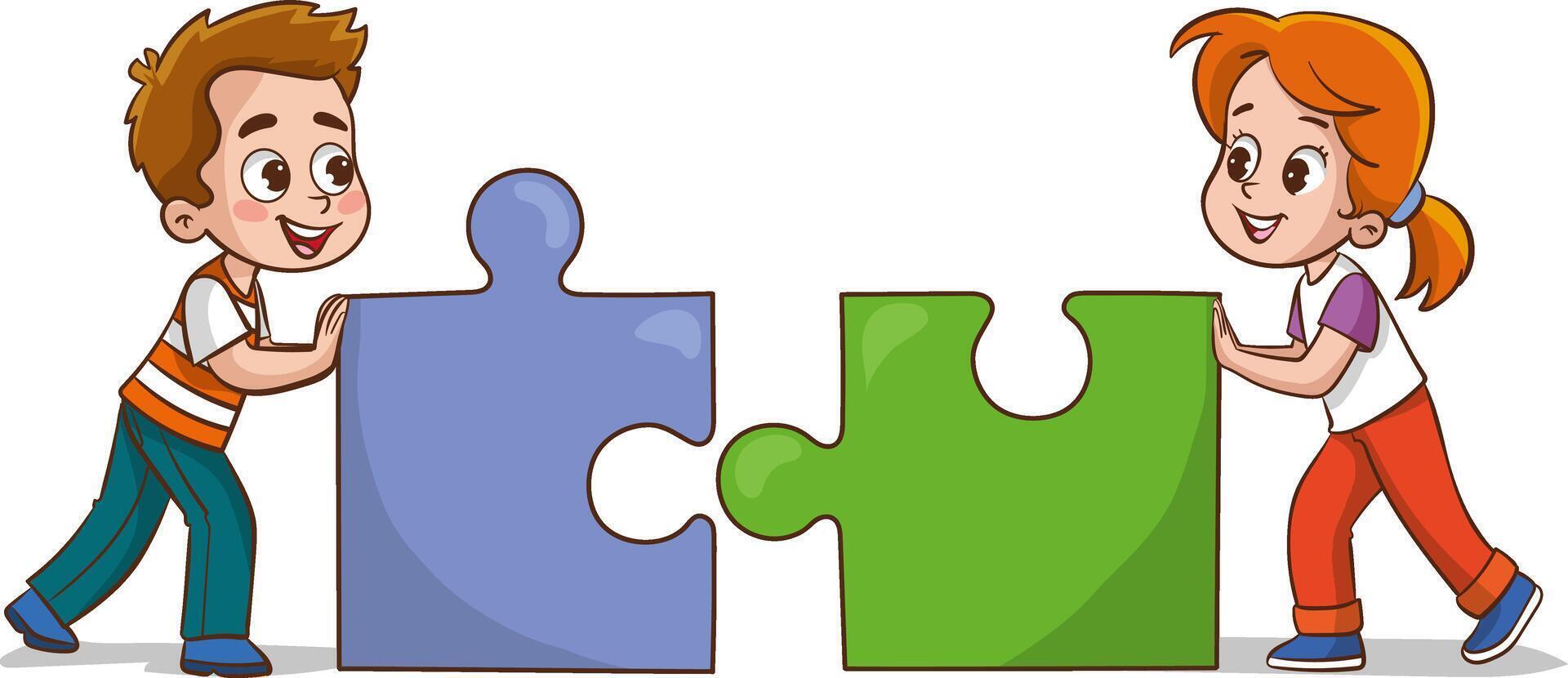 vector illustratie van twee kinderen Verbinden puzzel elementen