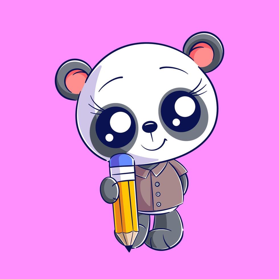 schattig panda vervelend school- kleren en draag- een potlood vector