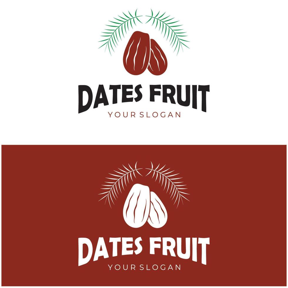 datum palm fruit fabriek logo ontwerp met bladeren, zaden en datum palm boom geïsoleerd achtergrond exotisch biologisch fabriek. vector