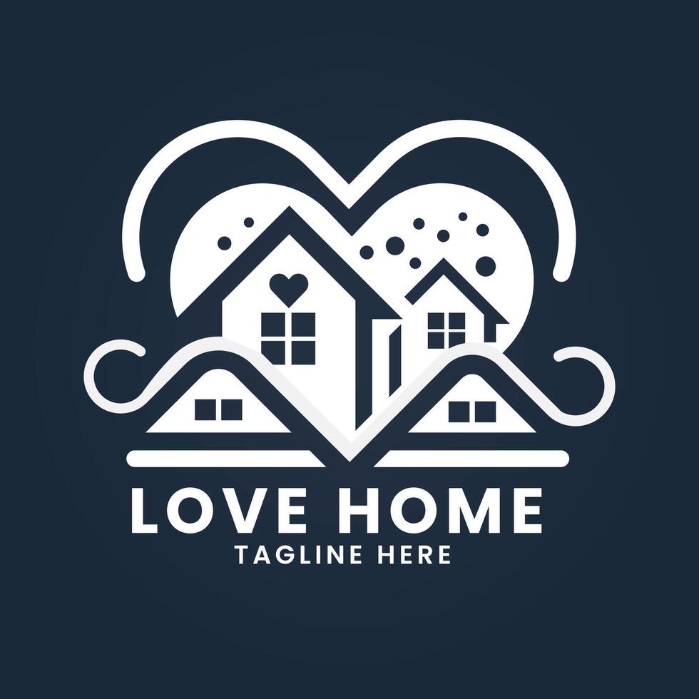 liefde huis liefde huis concept echt landgoed gebouw logo ontwerp sjabloon vector