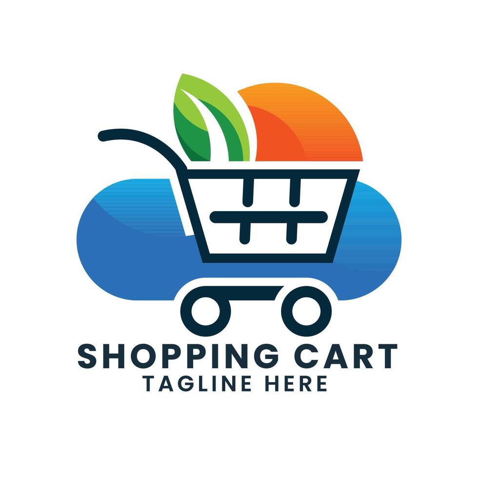 online snel levering boodschappen doen logo ontwerp. boodschappen doen kar en boodschappen doen zak logo vector