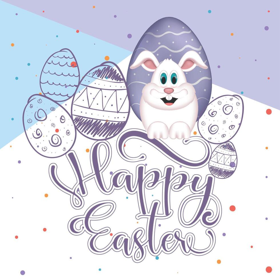 gelukkig Pasen kaart. gelukkig Pasen konijn tekenfilm met Pasen eieren - vector