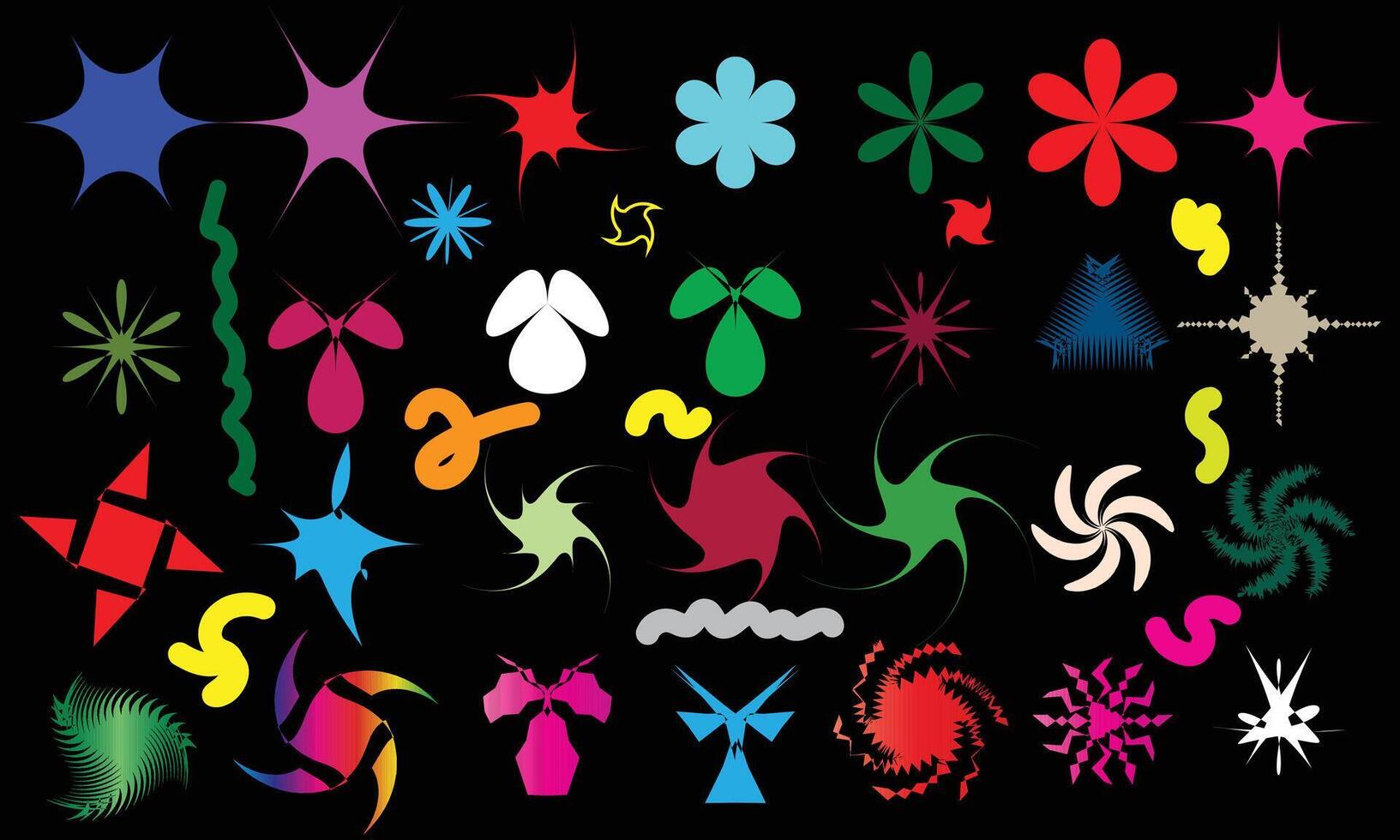 abstract ster en bloem vormen sticker pak bubbel, ster, lus golven tekenfilm stijl. vector