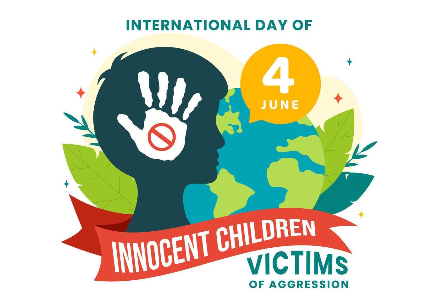 Internationale dag van onschuldig kinderen slachtoffers van agressie vector illustratie Aan 4 juni met kinderen verdrietig nadenkend en huilt in vlak tekenfilm achtergrond