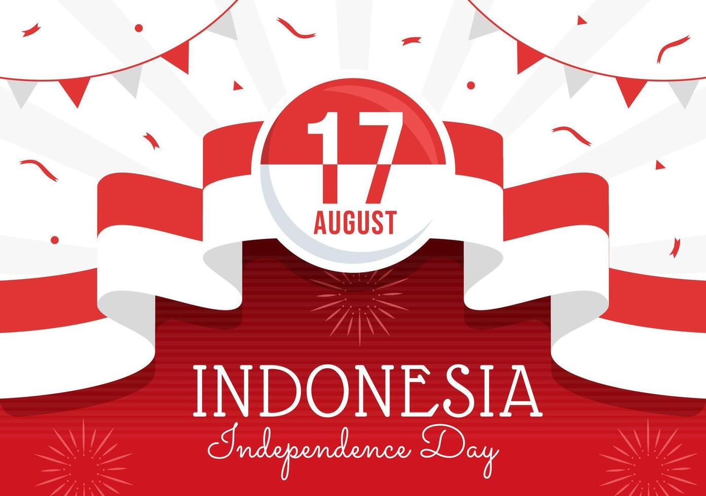 Indonesië onafhankelijkheid dag vector illustratie Aan 17 augustus met Indonesisch vlag verhogen de rood en wit in vlak tekenfilm hand- getrokken Sjablonen