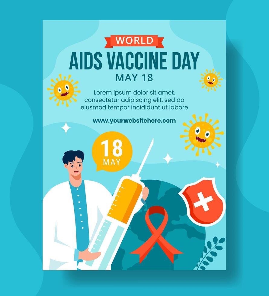 AIDS vaccin dag verticaal poster vlak tekenfilm hand- getrokken Sjablonen achtergrond illustratie vector