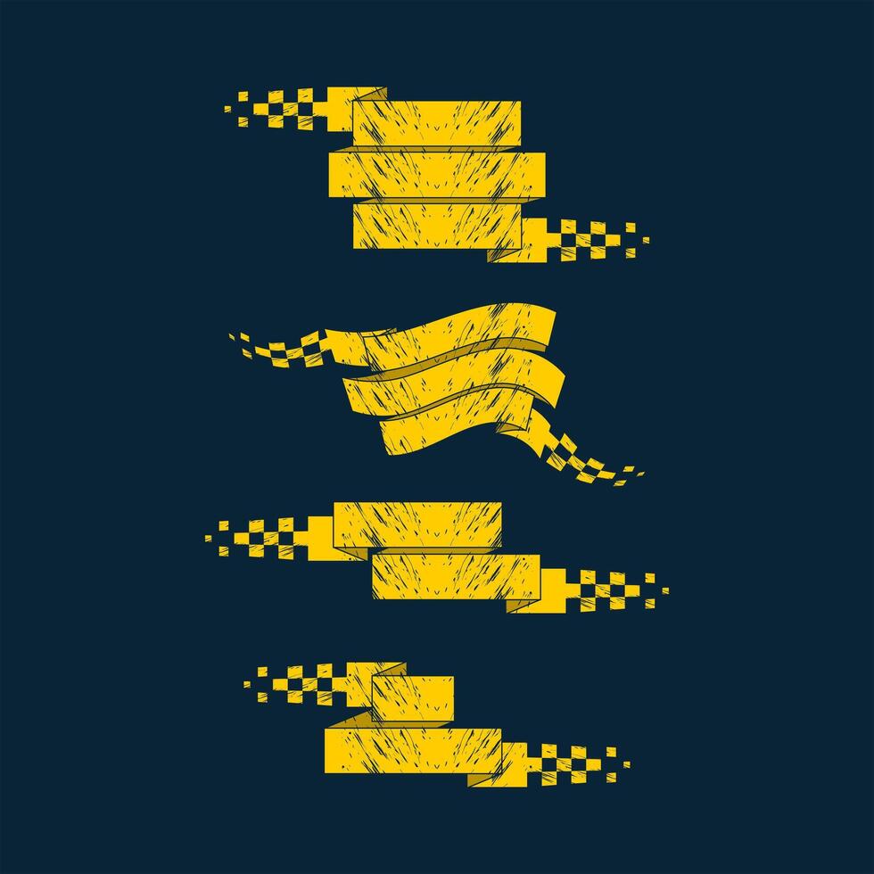 reeks van drie geel sport ras linten met grunge structuur en monster tekst geïsoleerd Aan donker achtergrond voor auto racing ontwerpen vector