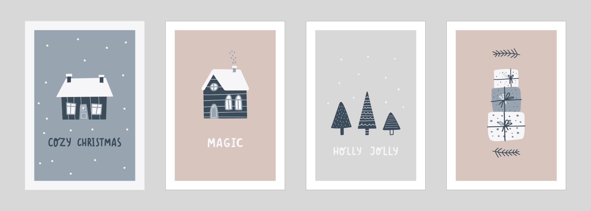 set kerst- en gelukkig nieuwjaar illustraties. trendy handgetekende vectorillustratie voor posters en wenskaarten. vectorontwerpsjablonen. vector