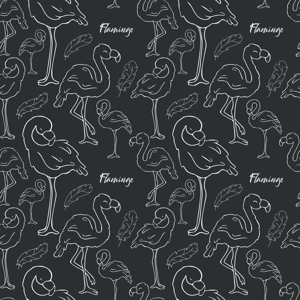 naadloos patroon. vector .flamingo's. tekening. contour vogel. contour. roze flamingo. zwarte kleur. grafiet