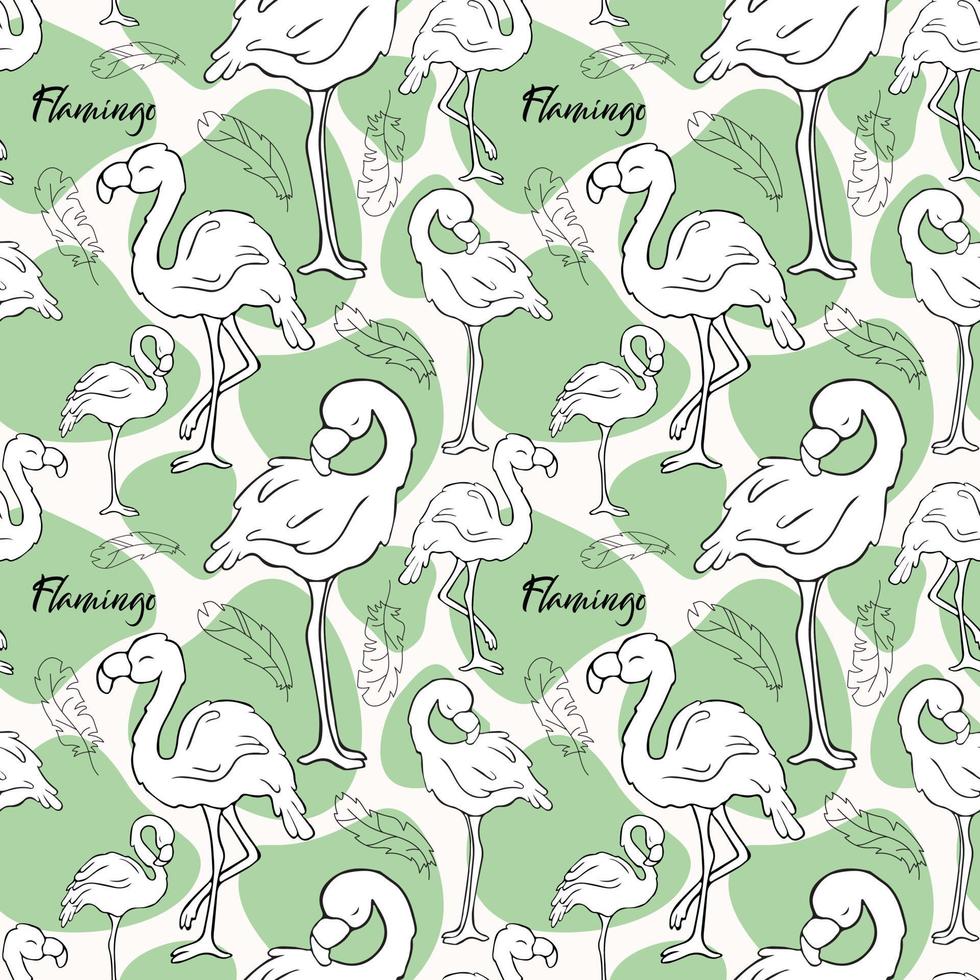 naadloos patroon. vector .flamingo's. tekening. contour vogel. contour. roze flamingo. witte kleur
