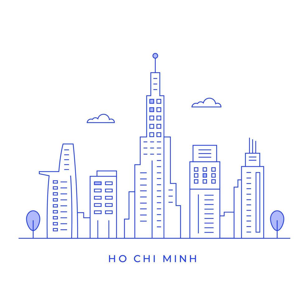 ho chi minh-stadslandschap met gebouwen en torenlijntekeningen vector