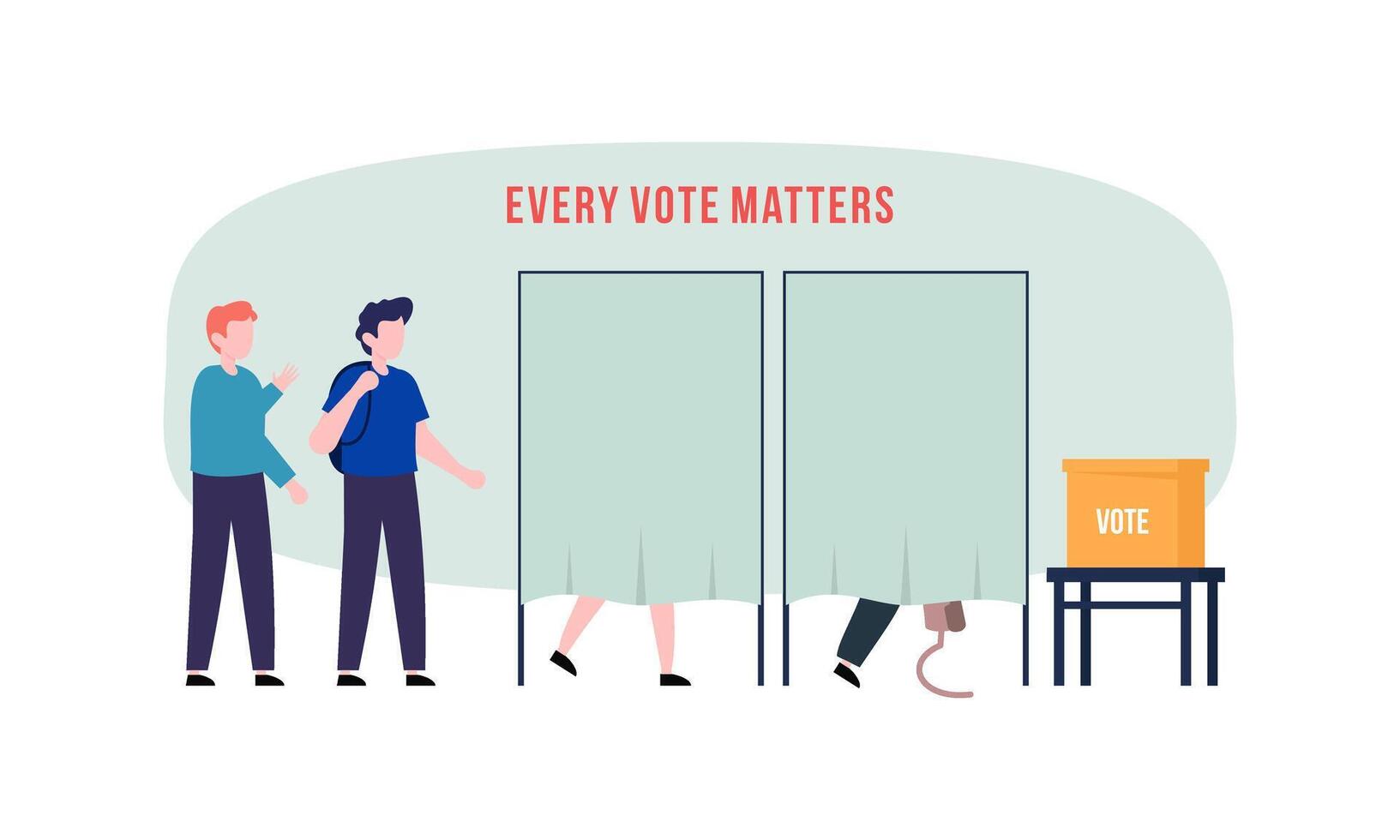 peiling plaats vlak vector illustratie. kiezers personen gieten stembiljetten zetten papieren met stemmen in
