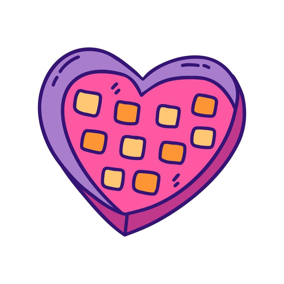 snoepjes in doos in vorm van hart. vector tekening