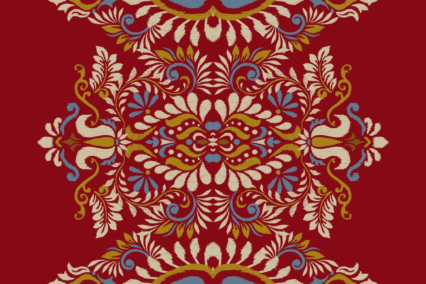 ikat bloemen patroon traditioneel Aan rood achtergrond vector illustratie.ikat etnisch oosters borduurwerk, Azteken stijl, samenvatting achtergrond.ontwerp voor textuur,stof,kleding,verpakking,decoratie,tapijt.