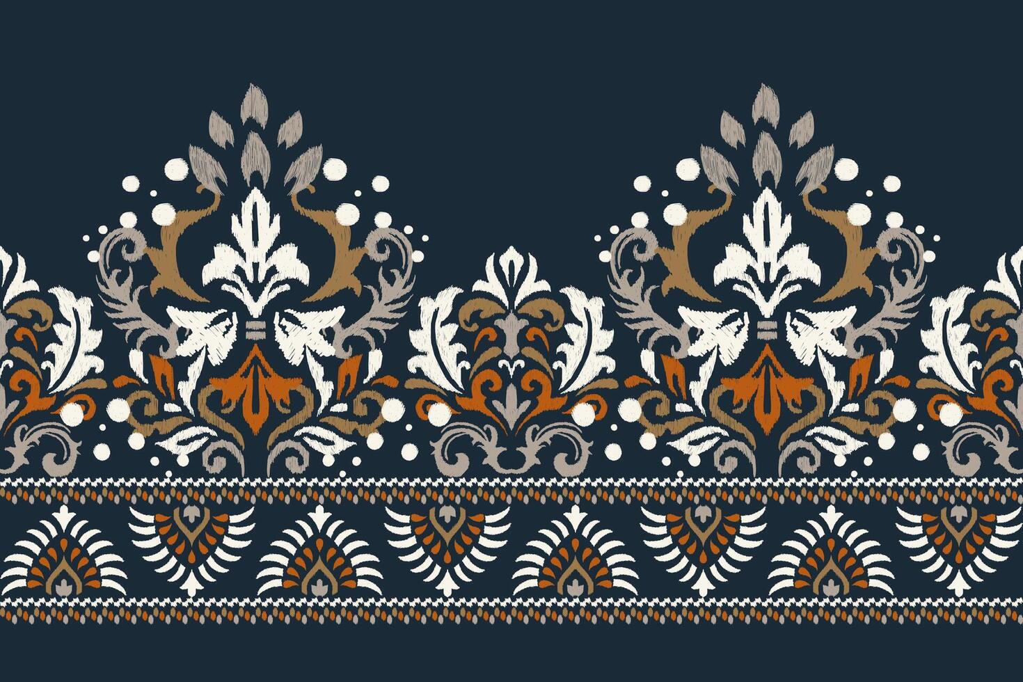 ikat bloemen patroon traditioneel Aan marine blauw achtergrond vector illustratie.ikat etnisch oosters borduurwerk, Azteken stijl, samenvatting achtergrond.ontwerp voor textuur, stof, kleding, verpakking, decoratie, sjaal