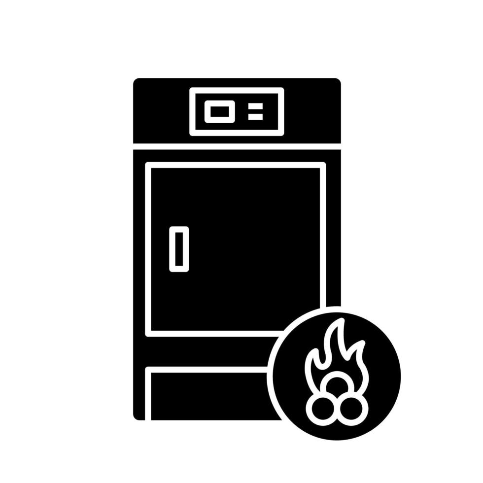 vaste brandstof ketel glyph pictogram. silhouet symbool. huis centrale verwarming. brandhout ketel. verwarmingssysteem. negatieve ruimte. vector geïsoleerde illustratie