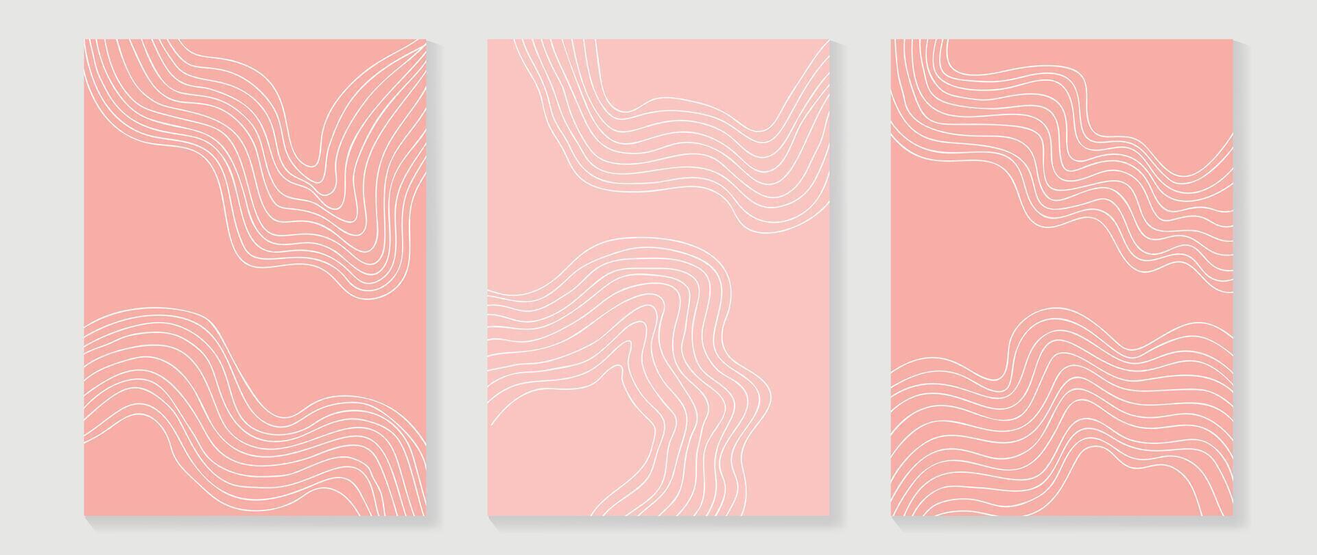 abstract lijn kunst achtergrond vector. minimalistische modern contour tekening met golvend, kromme Aan roze kleur. hedendaags kunst ontwerp illustratie voor behang, muur decor, kaart, poster, omslag, afdrukken. vector