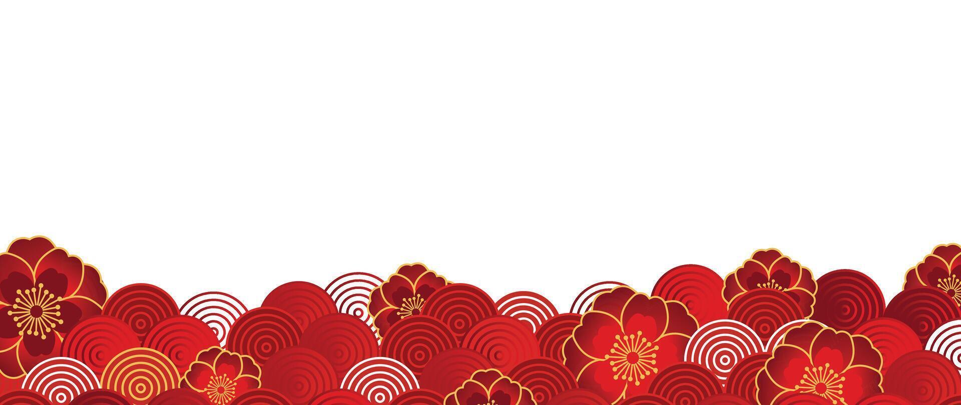 gelukkig Chinese nieuw jaar backdrop vector. behang ontwerp met bloem, Chinese patroon Aan wit achtergrond. modern luxe oosters illustratie voor omslag, banier, website, decor, grens, kader. vector