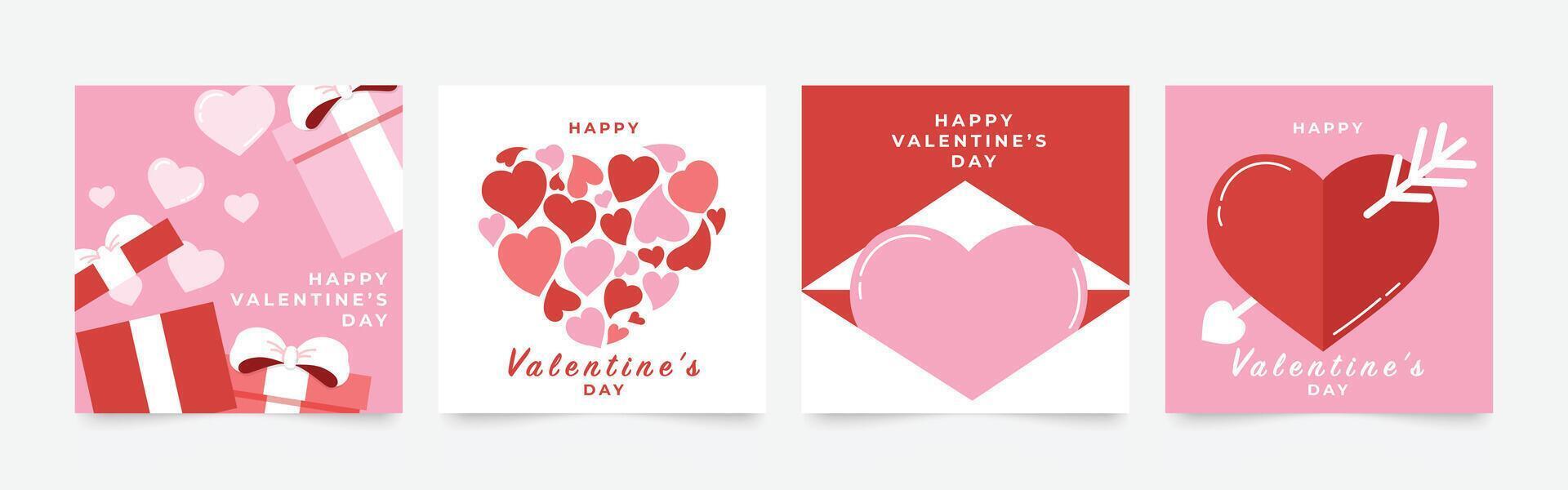 gelukkig Valentijnsdag dag liefde plein Hoes vector set. romantisch symbool behang van meetkundig vorm patroon, hart vormig icoon. liefde illustratie voor groet kaart, web banier, pakket, omslag, kleding stof.